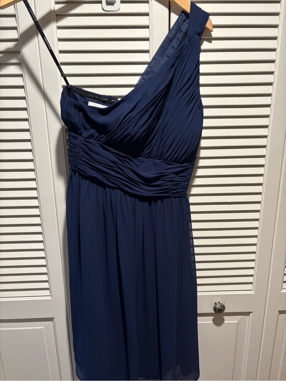 Donna Morgan One-Shoulder Navy Blue Chiffon Dress